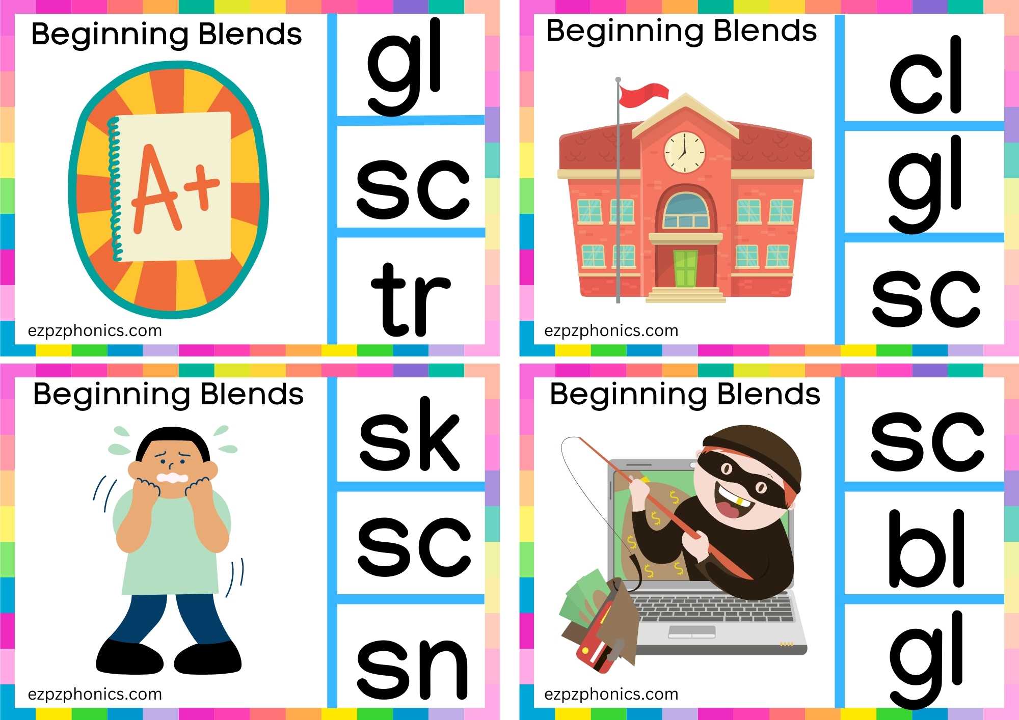 SC Beginning Blends Clip Cards Look At The Images And Clip The Correct Letters Set 2